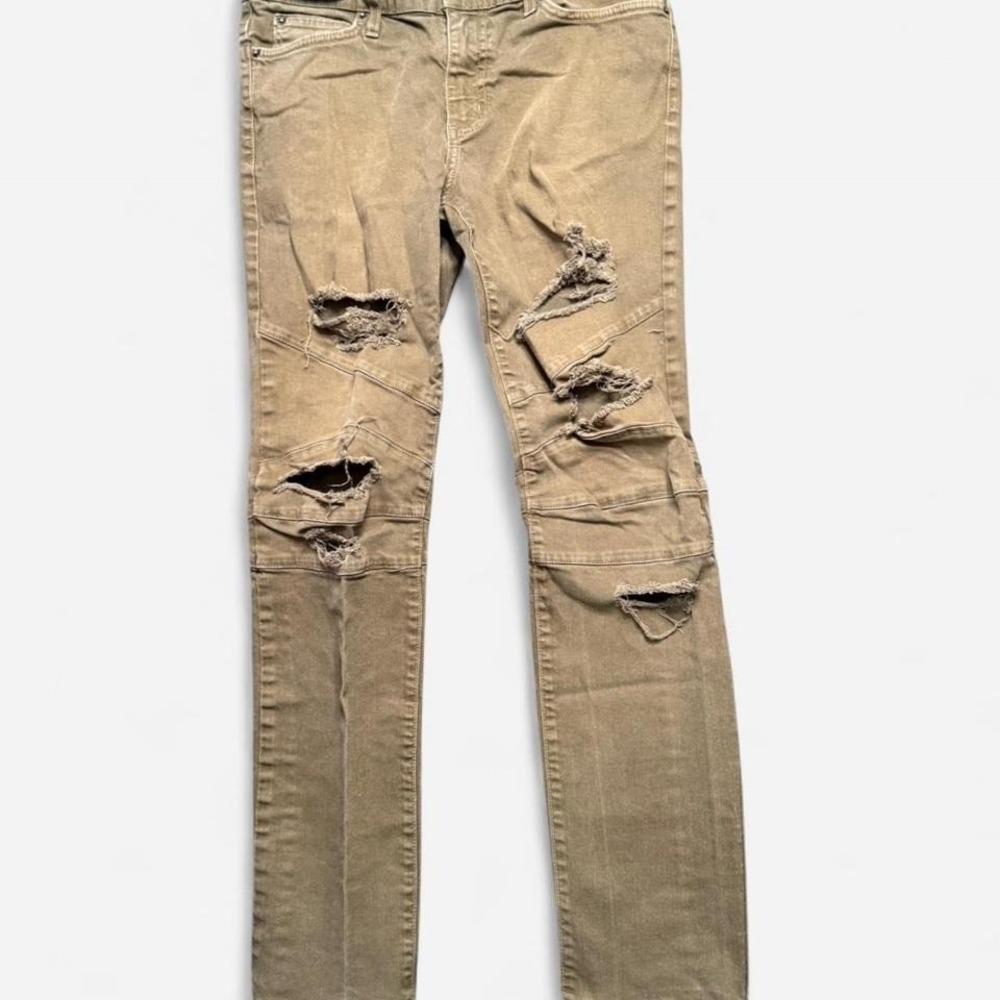 Men's Brown Rustic Dime Jeans Taper Fit Distressed Denim - 32x29
